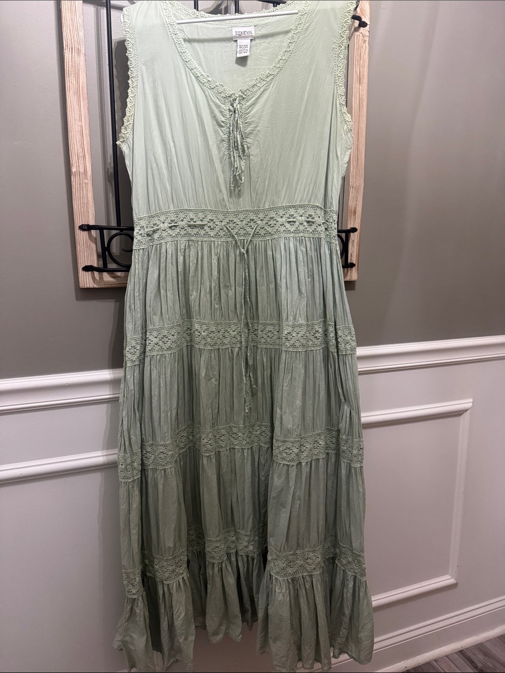 Together Light Sage Lace-Trim Sleeveless Maxi Dress cotton 16W feminine